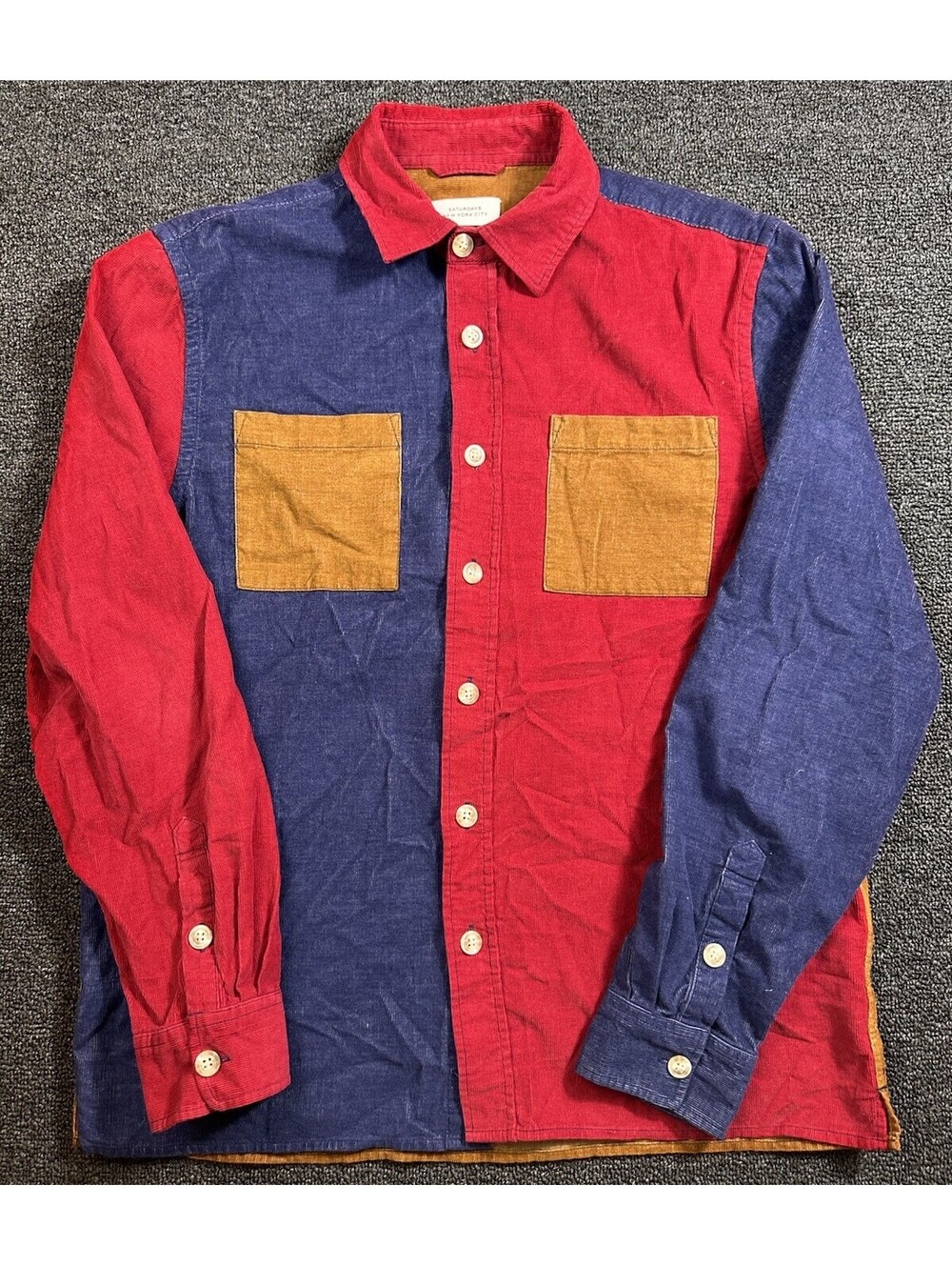 Saturdays NYC Men's Color Block Corduroy Button Shirt Sz M